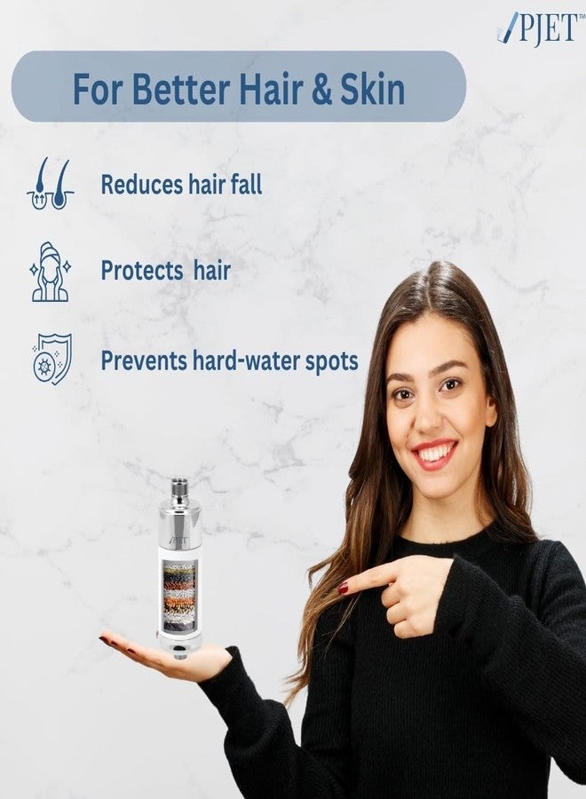 PJET Chrome Shower Filter for Hard Water for Hair - Bathroom Tap & Shower Water Softener Purifier | Shower Head Filter for Hair Fall, Dry Skin & Chlorine Removal | Universal Fit (Silver) - Image 2